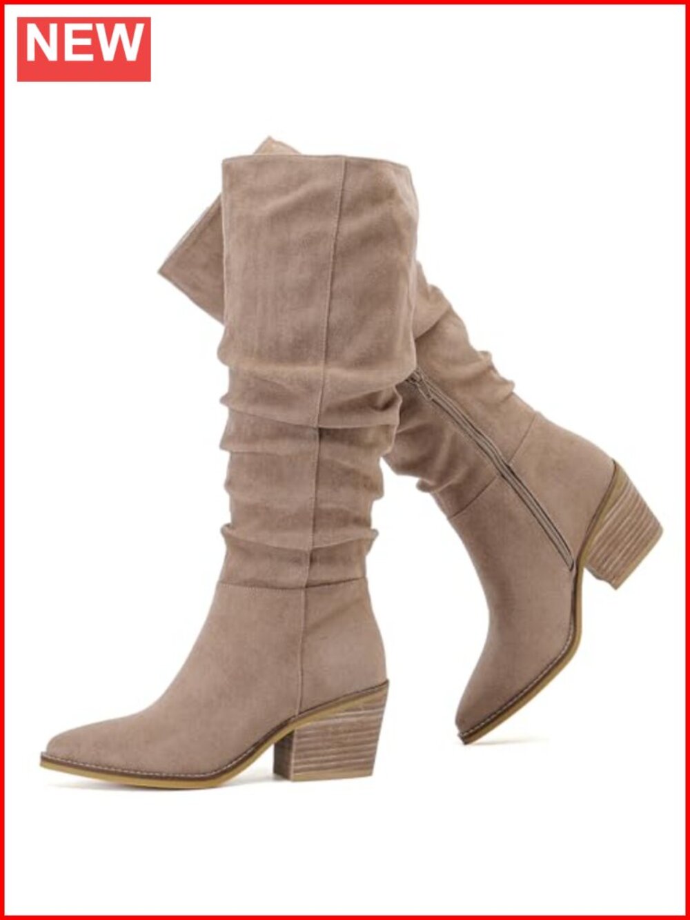 Women's Knee High Slouchy Pointed Toe Block Heel Boots